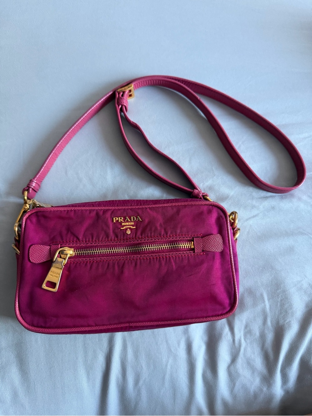 Prada Fuchsia Pink Nylon Crossbody Bag with Gold Hardware